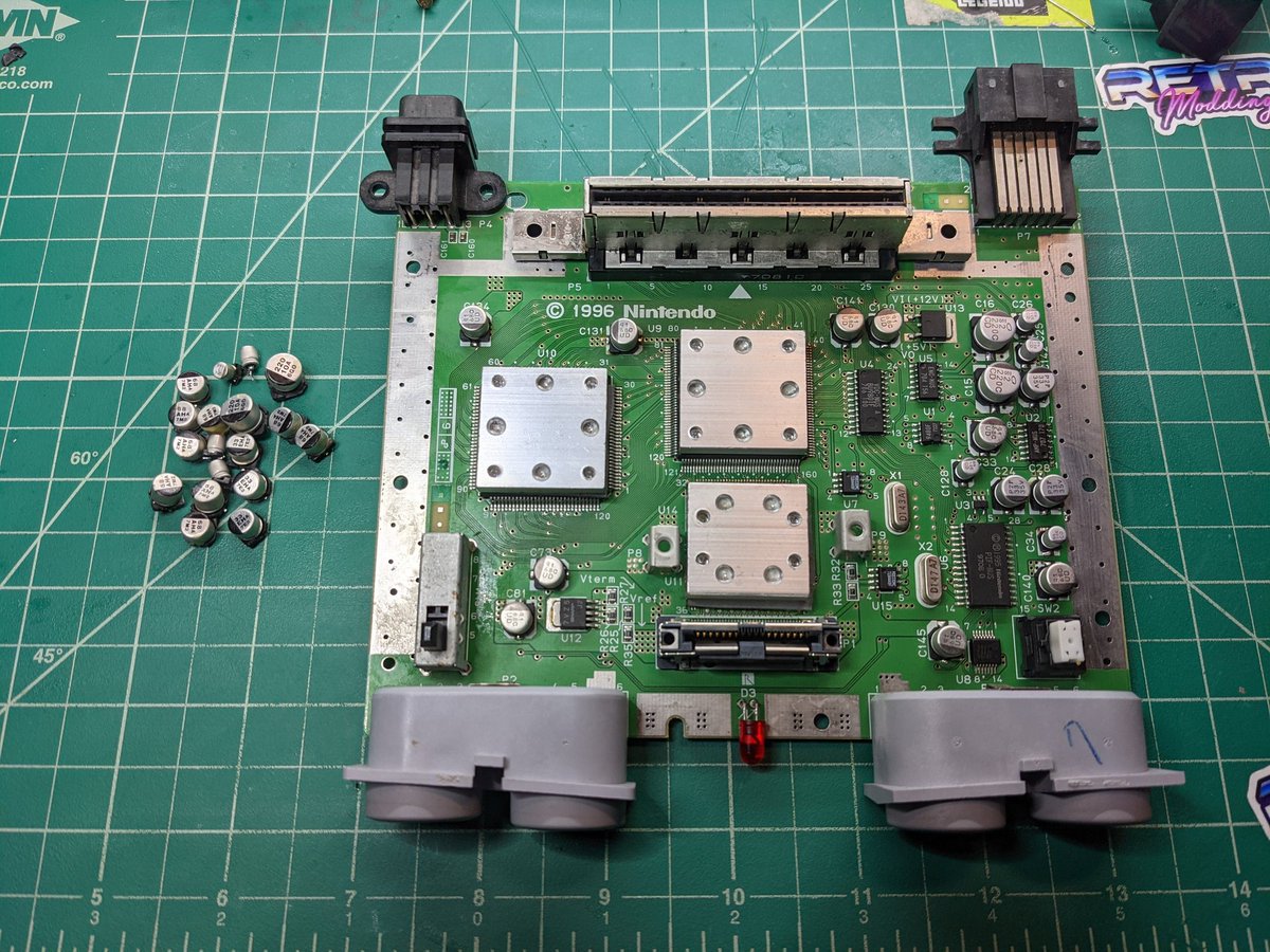 FragolRoc's tweet image. Recapped and cleaned up a friend's N64. It wasn't booting games after recap, turned out to be a dead memory expansion pack.