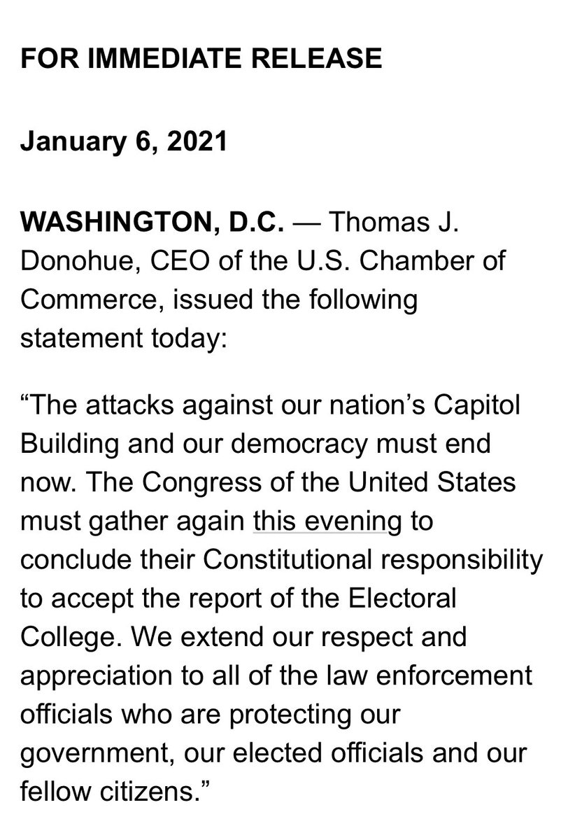 carlquintanilla's tweet photo. US CHAMBER OF COMMERCE: “The Congress of the United States must gather again this evening to conclude their Constitutional responsibility ..”

@USChamber https://t.co/vCOCDGdLEr
