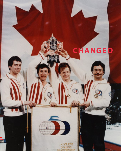 ABSportsHall's tweet photo. Extra challenging #SpotTheDiffernce!
Our Honored Team Ed Lukowich Curling Team Hoisting the WCC Trophy
Five changes have been made to this shot!
Can you spot the changes?
*Hint: Do vertical stripes make you look taller?
@CurlingCanada @Curling_Alberta
#YourHeroesYourHall https://t.co/6kPvldPJgT