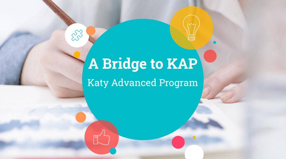 Parents of #KatyISD 5th graders are invited to learn more about the Katy Advanced Program (KAP) during 1 of 3 info Zoom sessions:
-English, 1/14 at 3 p.m. bit.ly/38pxRNv 
-English, 1/20 at 6 p.m. bit.ly/3os5uDW
-Spanish, 1/20 at 6 p.m. bit.ly/3rYdj6h