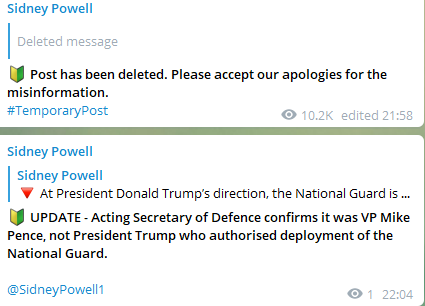 19 Sidney has withdrawn the previous tweet and apologises. She also says nat guard authorised by Pence. Not sure whether this means the nearby local one or federal i think as Pentagon refused fed nat guard...