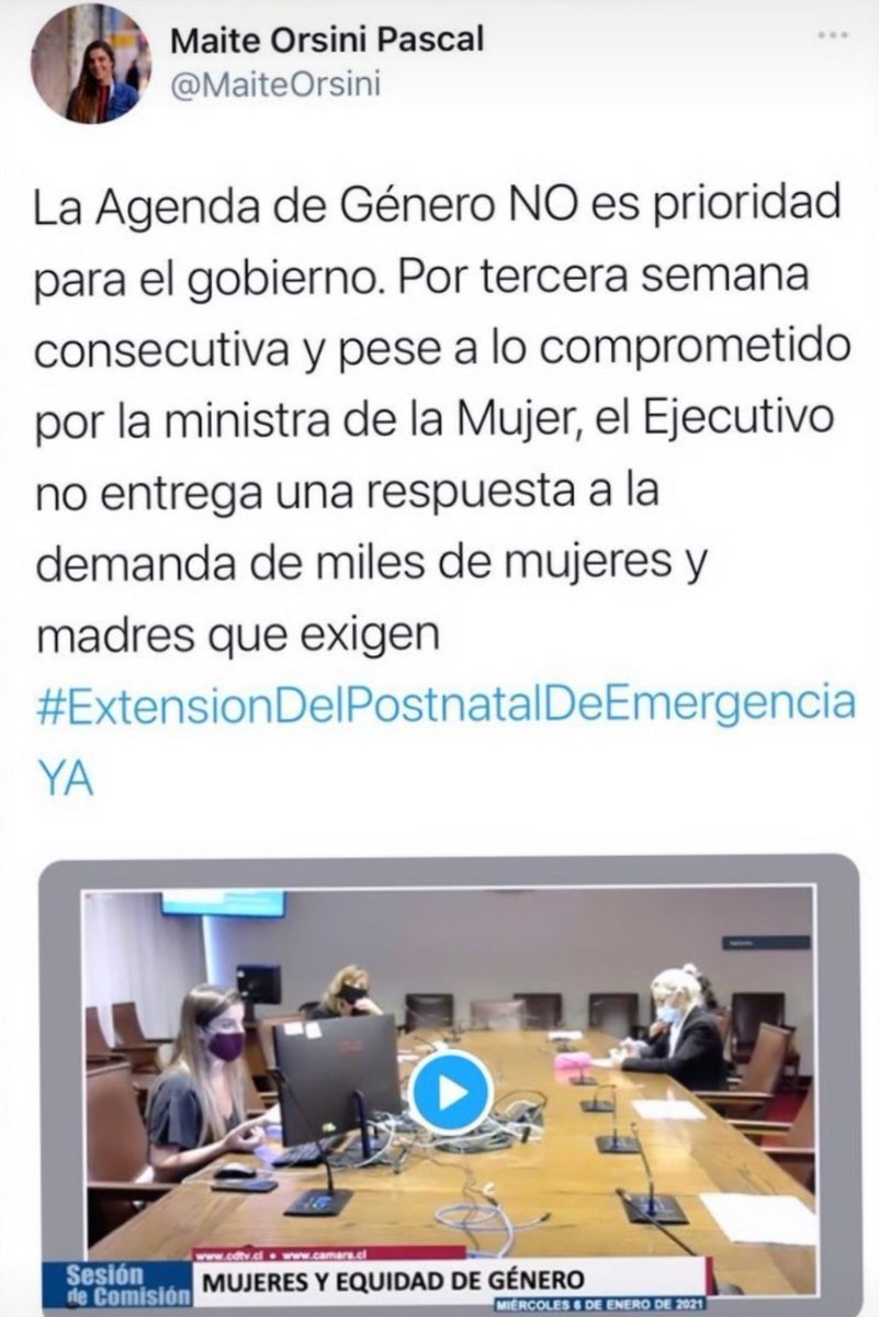 IturryAndreaY's tweet photo. Estamos indignadas! @mjose_zaldivar @ignaciobriones_ @monicazalaquett  no asistieron a la reunión en la @AgendaGeneroCL 
La maternidad y la primera infancia NO ES IMPORTANTE PARA EL @GobiernodeChile es una vergüenza😡hasta cuando no atenderán a la #ExtensionPostnatalDeEmergencia https://t.co/AnX42nbXss