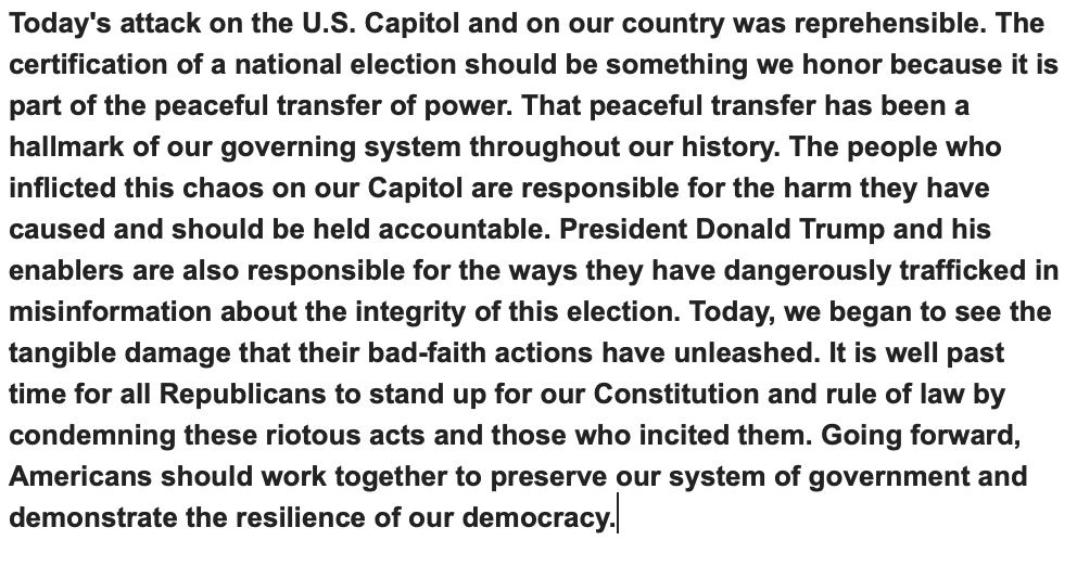 SpeakerStraus's tweet photo. Today's attack on the U.S. Capitol was reprehensible. My full statement: https://t.co/dxWDY3WoqJ