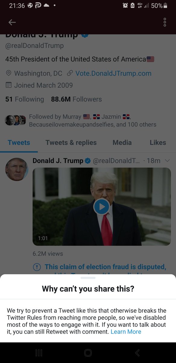 rantfortyfive's tweet photo. @ChanelRion @kayleighmcenany @RudyGiuliani @realDonaldTrump @marklevinshow @benshapiro @CLewandowski_ 

Why was the President's Tweet of peace  sensored for risk of violence ? Sounds like big techs propoganda machine. #Conservatives #WhiteHouse #trump #LatinosForTrump #maga https://t.co/gdGSBKHrjv