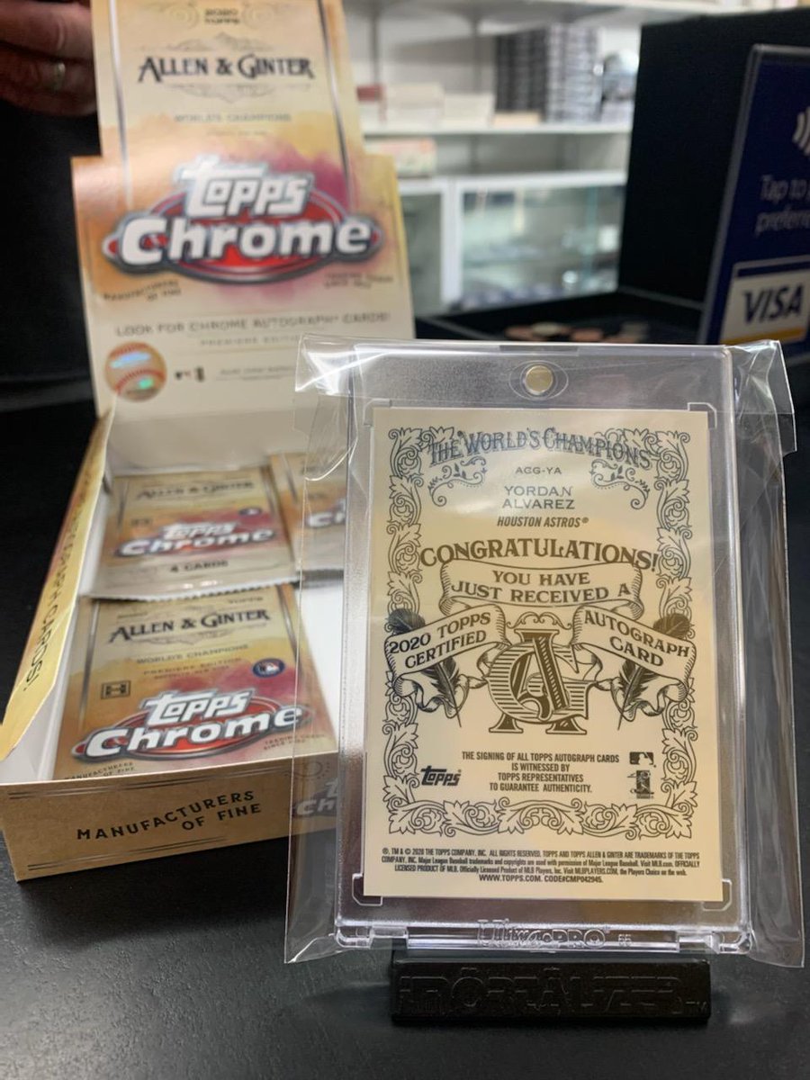 surfcitycards's tweet photo. Wow!! Try to pull an Auto from this release 1 in every 20 boxes! This Collector takes home a Huge One!! 2020 Topps Allen &amp; Ginter Chrome YORDAN ALVAREZ on Card Auto! #topps #yordanalvarez #astros #allenandginter #pulloftheday https://t.co/xJ054d3JI8