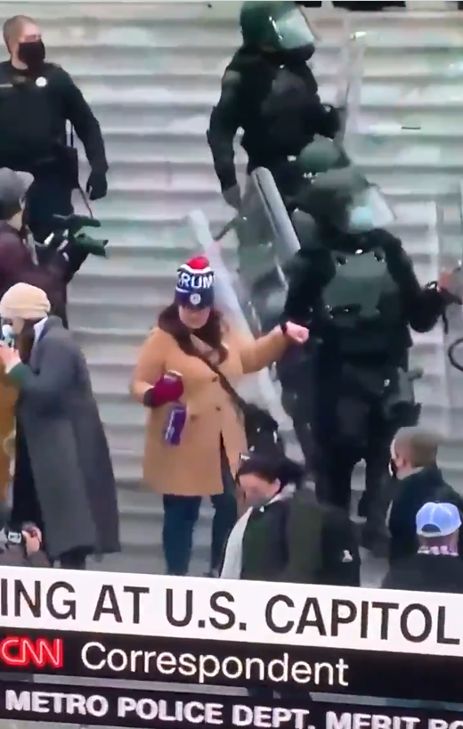 Can't have the rioters slip on the steps while being escorted out of the government building they were violently trespassing. Mmmmkay.