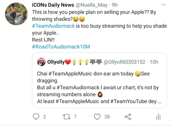 Omo  #TeamAudiomack dealt with  #TeamAppleMusic today none small dragging 