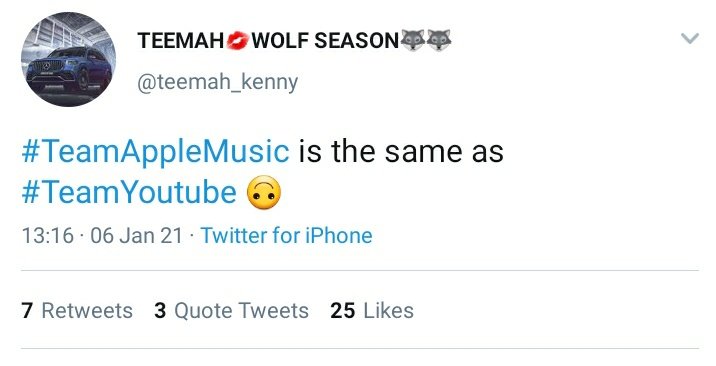 Omo  #TeamAudiomack dealt with  #TeamAppleMusic today none small dragging 