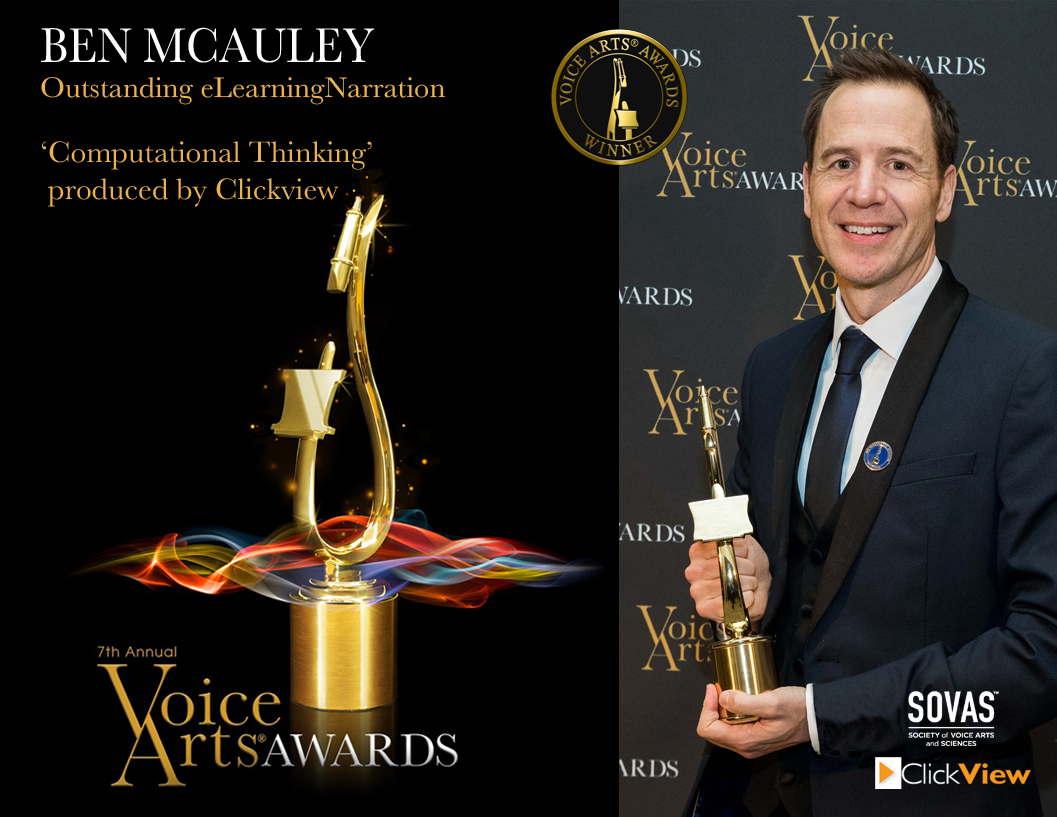 ClickViewUK's tweet photo. Ben McAuley @voiceoverben, voiceover artist for our Computational Thinking Skills series has won the 'Outstanding eLearning Narration' award at the 2020 @SovasVoice Arts® Awards. Congratulations to Ben and the team involved in this series for this wonderful achievement! https://t.co/avnVcaKkrG