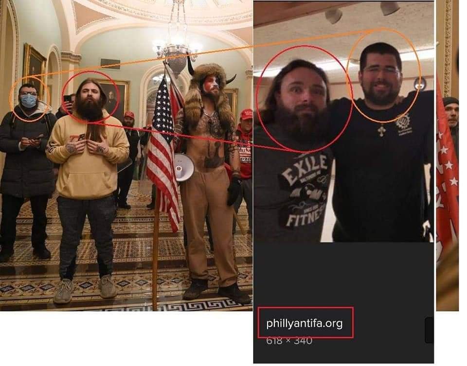 TribulationThe's tweet photo. WHOA!!!! Viking who led the storming of the capital is ANTFA!!!!

First pic...
Left is Viking at BLM rally! Right is today!

Second pic. DUDE and BUDDY IS ANTIFA!!!

#MAGA #Trump #TWGRP #TheMighty200 https://t.co/3sX4HN7i0q