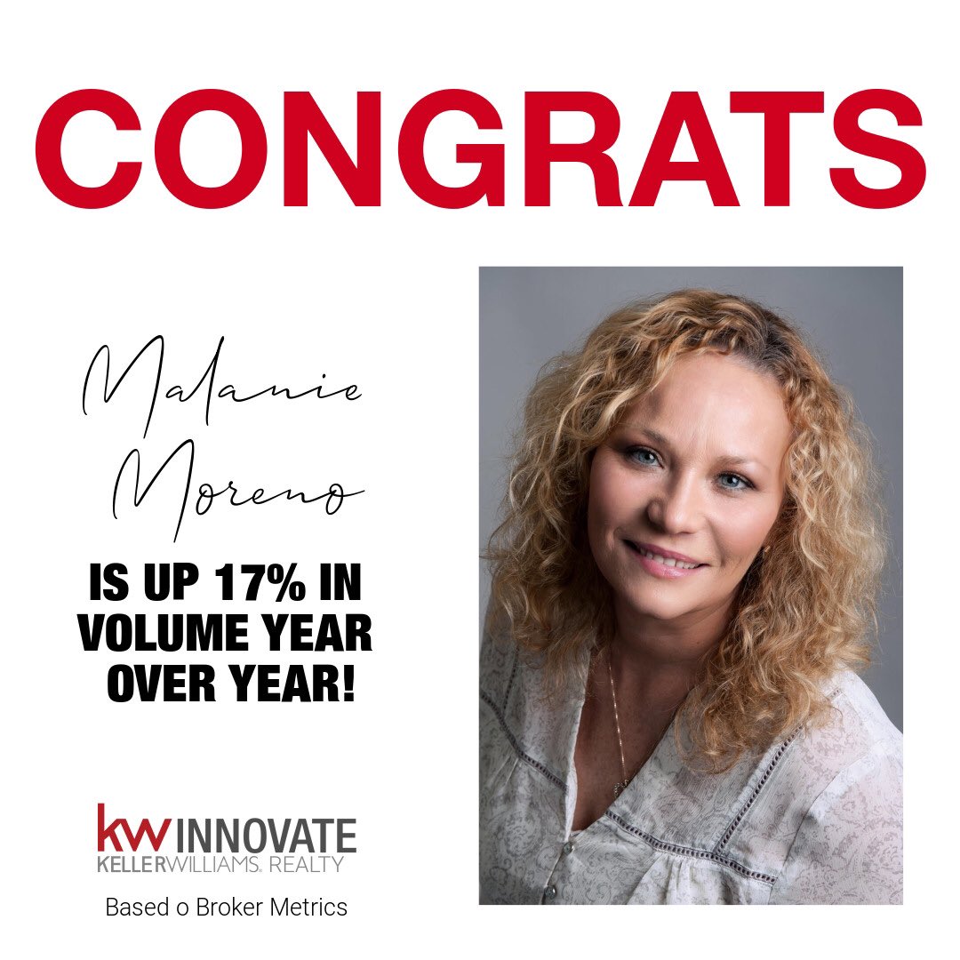 KWInnovate's tweet photo. Malanie Moreno is up 17% in Volume Year over Year! Congratulations Malanie! 🎉 

It’s a pleasure to be in business with you! 🏡 

#kwinnovate #aurora #realtor https://t.co/pirYP4LwCP