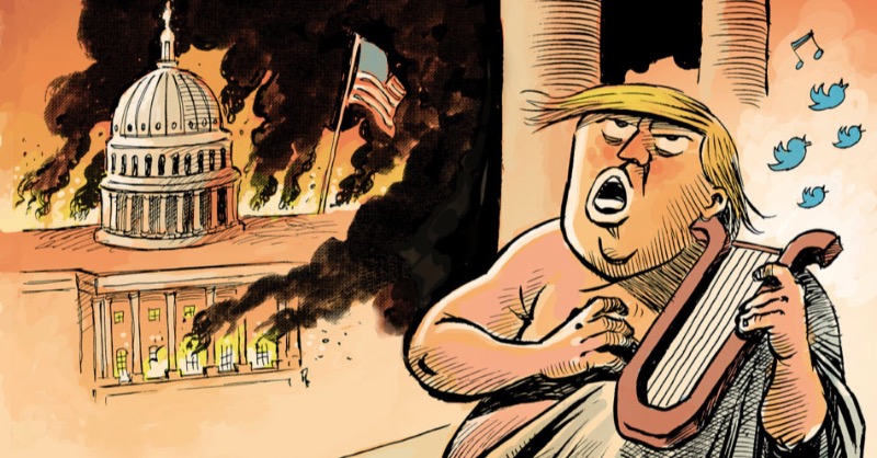 PatChappatte's tweet photo. U.S. Democracy is burning - See our Trump cartoons gallery :