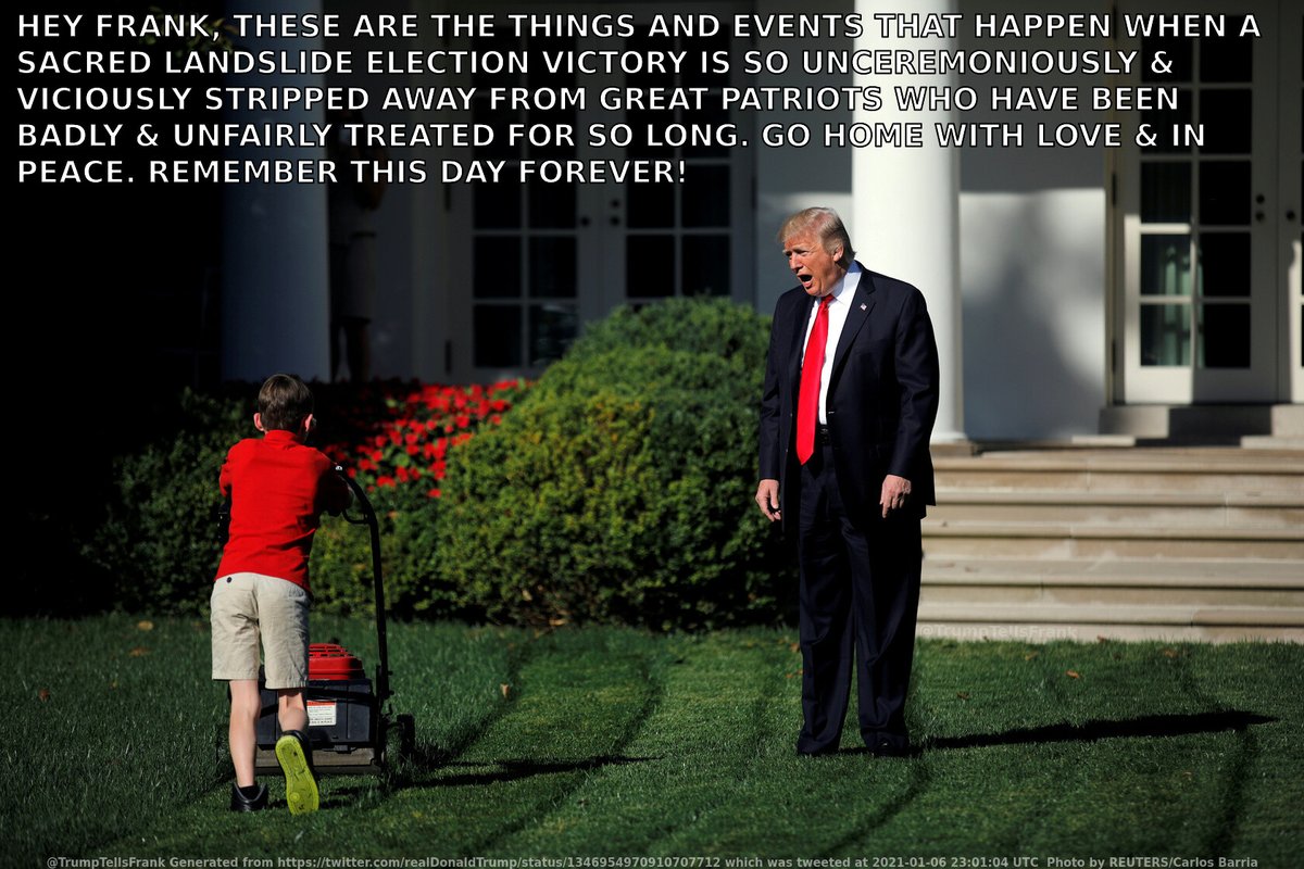 TrumpTellsFrank's tweet photo. Donald Trump, President of the United States of America, walks out on to the White House lawn to tell Frank his latest tweet… https://t.co/QvPk7XF8Vf