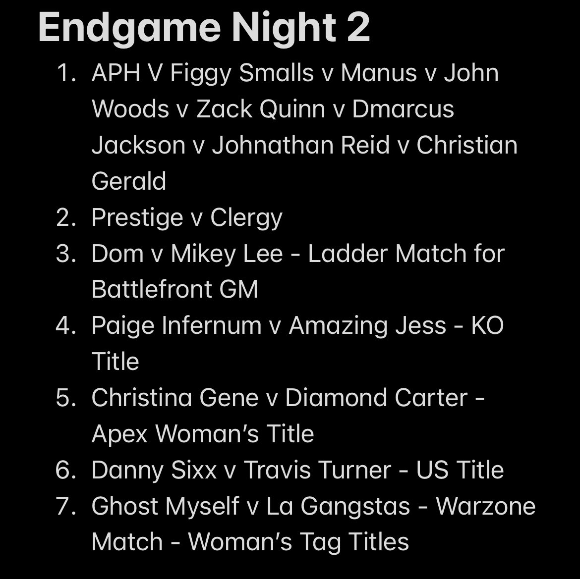 RTBWfed's tweet photo. We are now live we will be continuing with night 2 of endgame starting with a big ladder match see you there! https://t.co/CcakoI1cjr https://t.co/LdJgevYQPv
