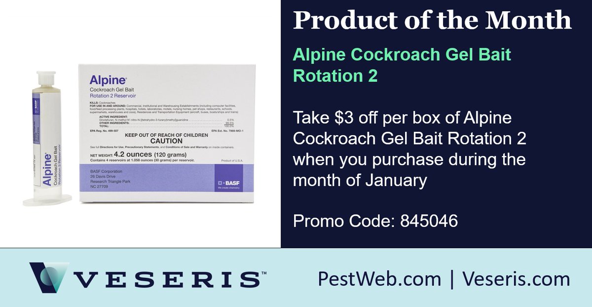 GoVeseris's tweet photo. Alpine cockroach gel bait rotation 2 reservoir helps prevent bait aversion from developing in your accounts. Use this rotation system with confidence, knowing that each formulation provides different food ingredients and quick, reliable control >> https://t.co/MvnDx4xNiL https://t.co/jrnDE7fO73