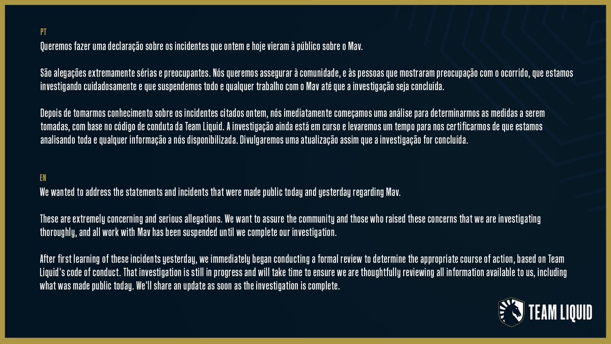 Team Liquid Br Comunicado Statement