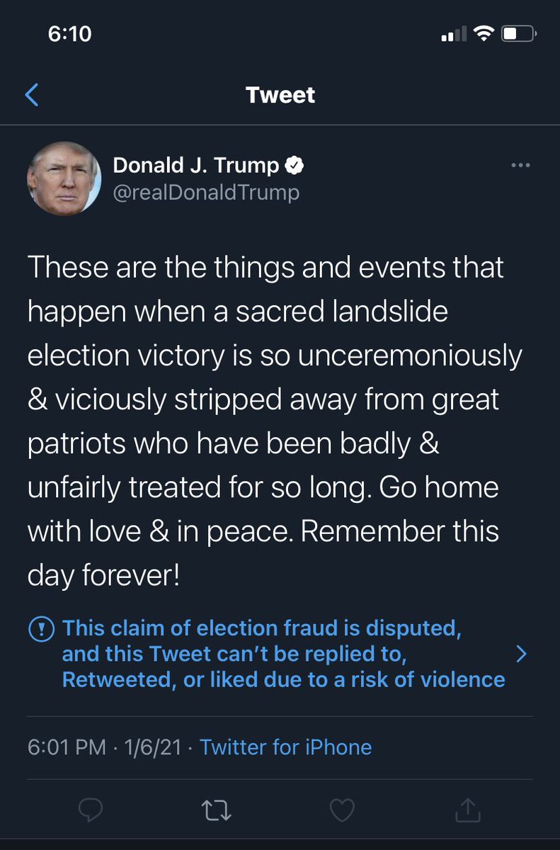harkes77's tweet photo. Irrational, demented, dangerous. Mentally unstable. @Mike_Pence stand up and do something for democracy. Stop being his enabler. This is a stain on our history. We won’t ever forget this awful day. https://t.co/aikFvX86lc