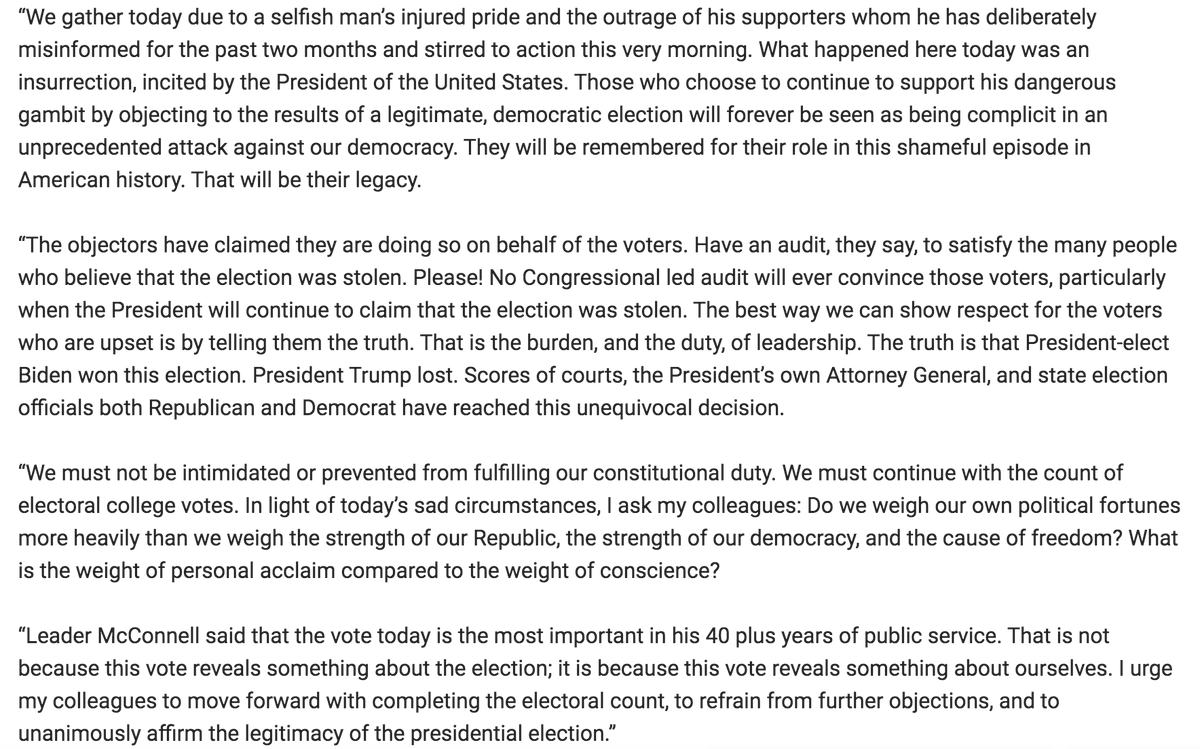 Grace_Segers's tweet photo. .@MittRomney: "We gather today due to a selfish man’s injured pride and the outrage of his supporters whom he has deliberately misinformed for the past two months and stirred to action this very morning. What happened here today was an insurrection, incited by the President." https://t.co/JnXTiYgKcY