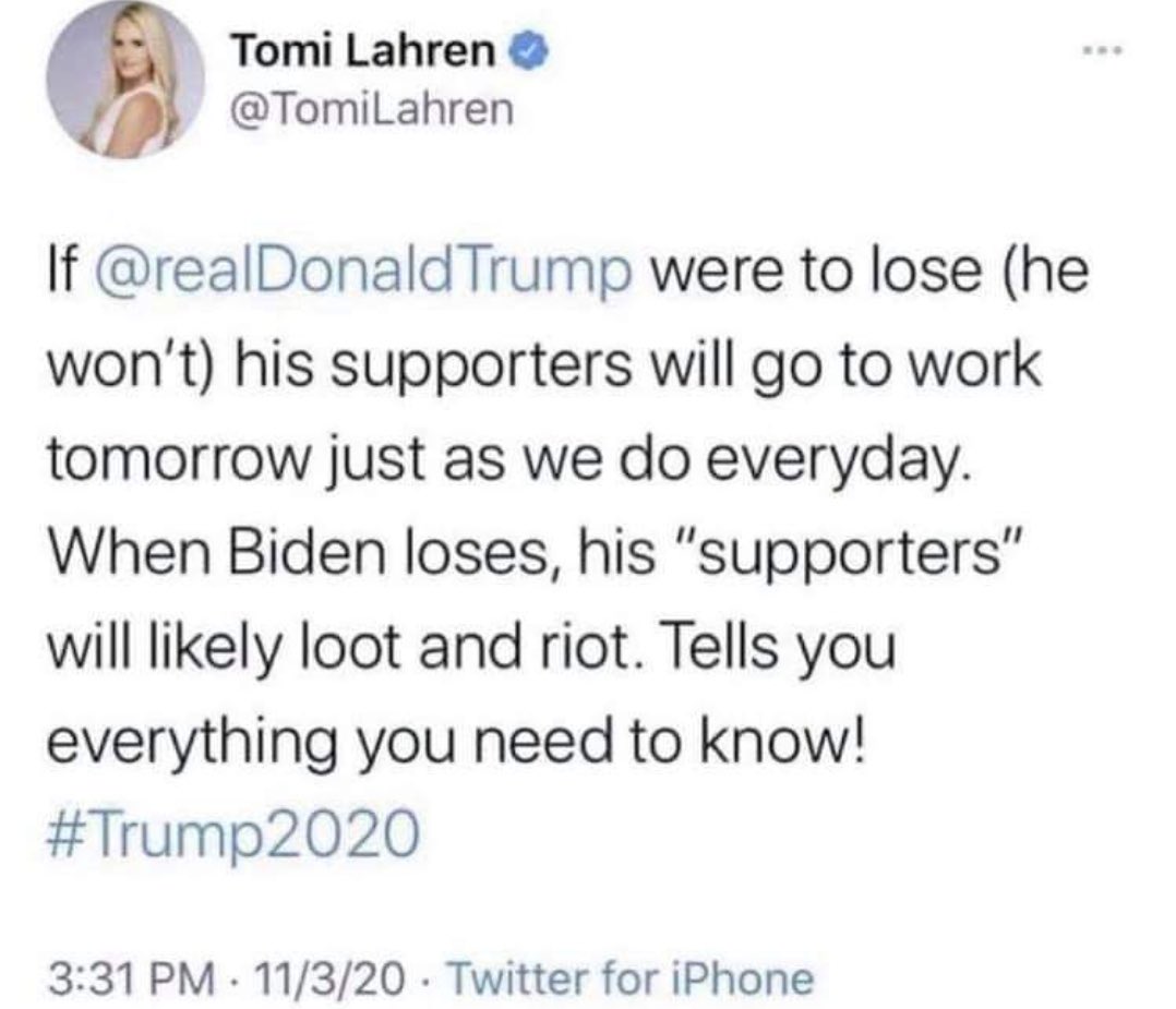 BernieChangedMe's tweet photo. @TomiLahren Funny to see Trump supporters violently protesting because they can’t accept the fact they LOST. How do your words taste, Tomi? I presume they ALWAYS taste like shit..... 🥴 #Trump #MAGAIsCancelled #MAGA #MAGAFuneral #MAGAMorons @realDonaldTrump https://t.co/JlfYXszk8x