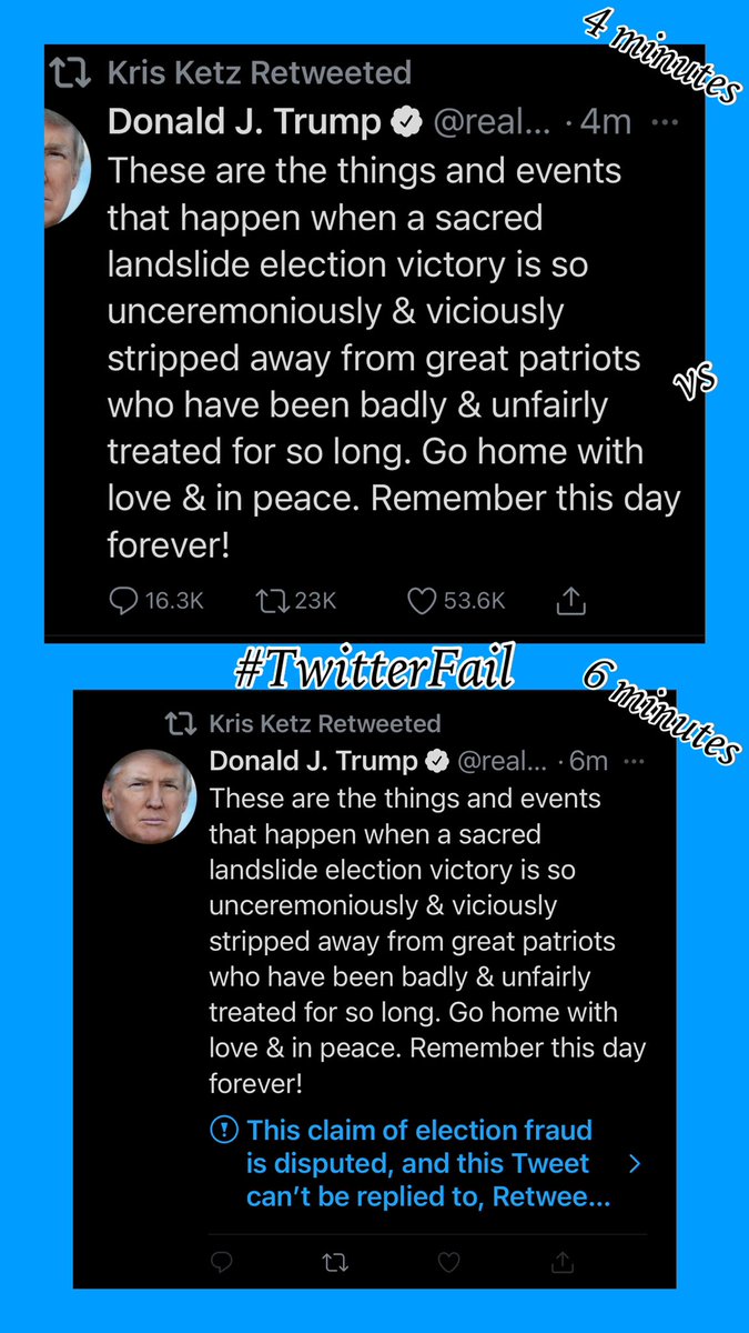Evette_RN's tweet photo. Dear @Twitter Basically just wanted to say YOU SUCK! How many #Tweets and #minutes does it take the fail the entire human population? ⬇️Less than 2–to include 23K #Retweets and 16.3K #comments...that are no longer allowed.⬇️ 🤦🏾‍♀️ #failedcoup #IdiotInChief #TwitterFail #Shutdown ⬇️ https://t.co/LyxvS1VB1f