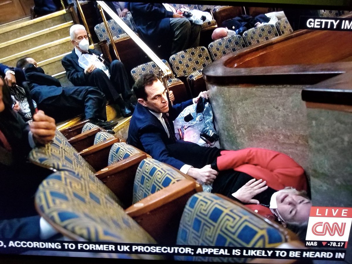 US representatives trapped, as the #TrumpTerrorists breached the Capitol.