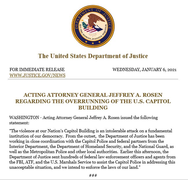 USAttyDuncan's tweet photo. The violence today at our Nation’s Capitol was shocking and I condemn it fully. The Constitution protects the right to peaceably assemble, not forcibly storm a govt. building &amp; commit violence. Those who committed violence should be held accountable under the law. https://t.co/a05PRR9klo