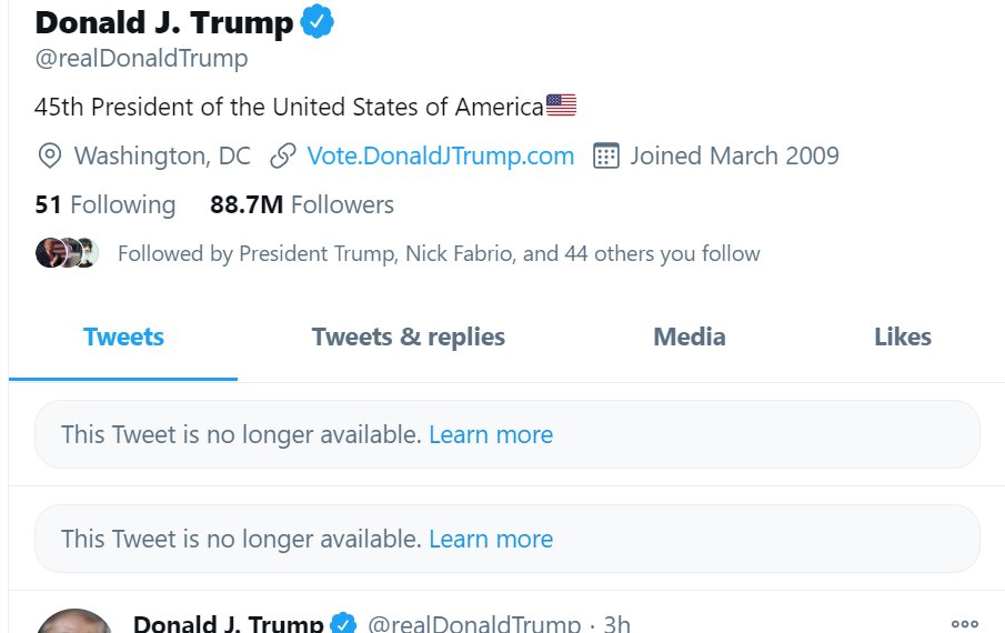 Twitter is now removing Trumps tweets.