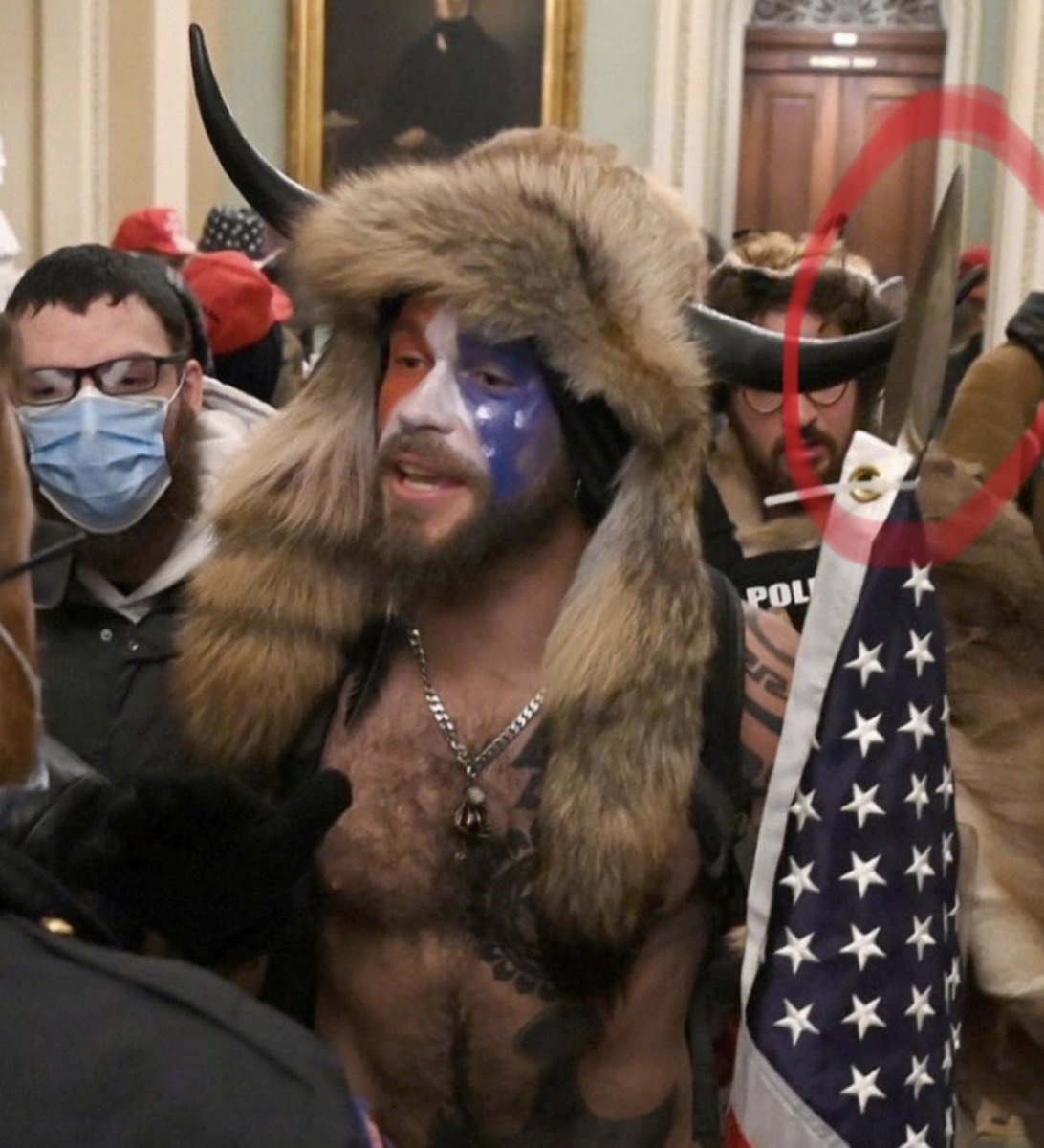 I reported this guy to Capitol Police on 12/14/20 when he walked by me adjacent to the Senate steps carry the spear. The capitol police told me that higher ups allowed him to carry a weapon on capitol grounds.  Now tell me  @senatemajldr and team didn’t allow this. 
#DCProtests