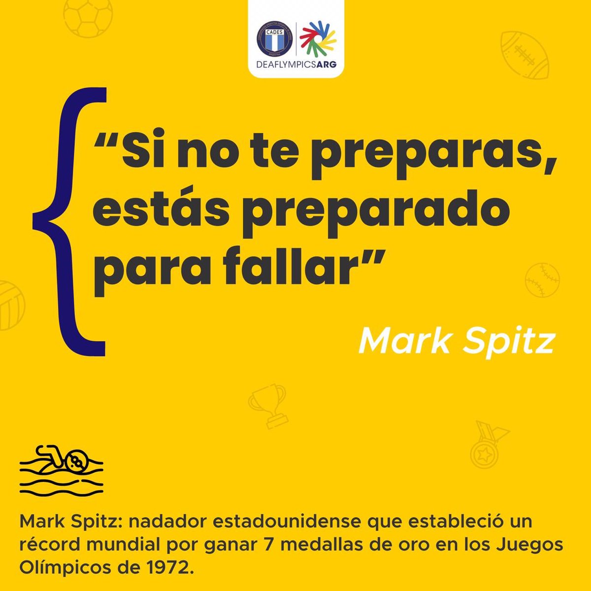 Queremos compartirles una frase inspirador para los que entrenan ✨
.
<a href="/markspitzusa/">Mark Spitz</a>

#cades #deaflympics #argentina #deportes #sordos #deaf #markspitz #motivacion