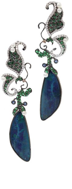 Leaf earrings from Wendy Yue, I believe those are emeralds, and the blue is opal. Well, the big hunks.