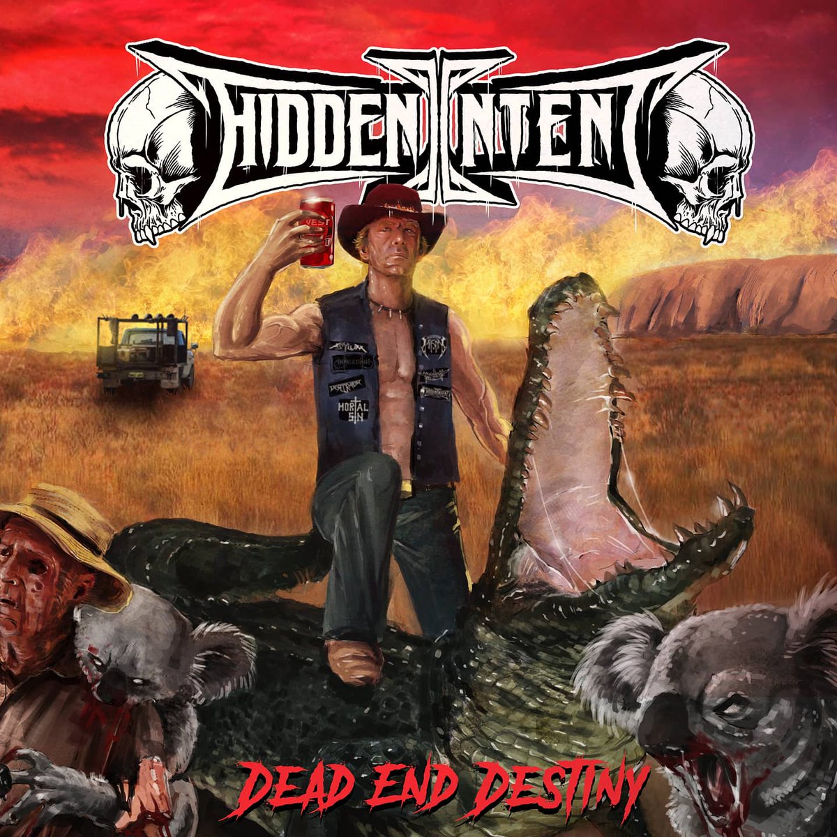 hiddenintentaus's tweet photo. ARTWORK REVEALED FOR NEW ALBUM, DEAD END DESTINY

We're bloody stoked to finally reveal the artwork for our brand new album, Dead End Destiny.

Artwork - #allthingsrotten
Release date: TBA very soon!

Chuck us some feedback below legends, can you name all four Aussie icons? 🤔 https://t.co/wHaF26fAv6
