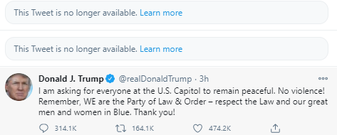 BobbyAllyn's tweet photo. NEWS: Twitter says it has locked @realDonaldTrump's account for 12 hours following the removal of three tweets it took down over "severe violations of our Civil Integrity policy."

Twitter says future violations by Trump will result in the permanent suspension of Trump's account. https://t.co/wYtL1EQMZ4