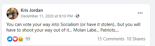 Tylerjoelb's tweet photo. GOP Ohio Rep. Kris Jordan, who last month said "you will have to shoot your way out" of socialism, now suggesting today's U.S. Capitol mob was made up of "plants" https://t.co/VMHSbWYLYX