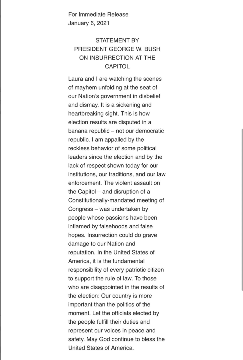 ProjectLincoln's tweet image. Fmr. President George W. Bush statement on today's insurrection:
