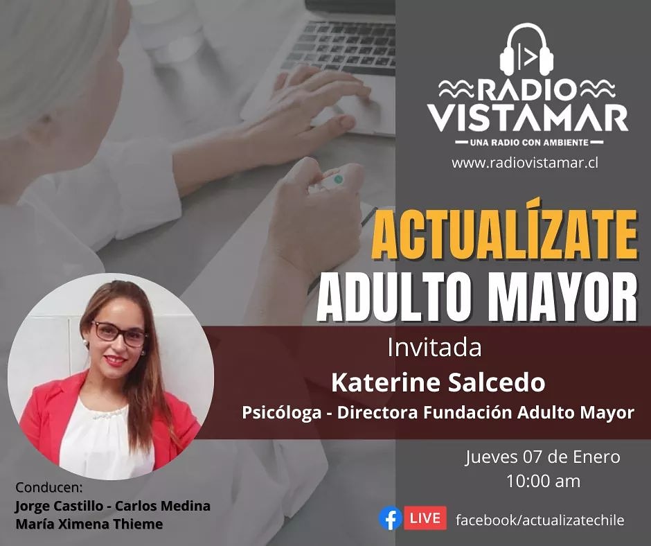 ACTUALÍZATE ADULTO MAYOR 💻
Jueves a las 10:00 hrs. ⏰
Con la conducción de los amigos de Actualízate Chile 🎙️

No se lo pierda a través de radiovistamar.cl 📻

#RVM #Chile #Valparaiso #Viñadelmar #Placilla #Curauma #Quilpué #Villaalemana #Belloto #Concon #Reñaca