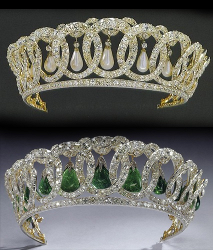 You know, THIS Grand Duchess Vladmir. (Queen Mary bought the tiara from her when she turned up in London after the Revolution.) It only came in pearl drops or not, until Mary tinkered with it and added an option for emerald drops.