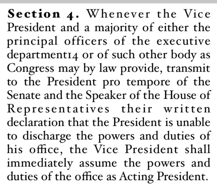 Here’s the first part. Note two things: —VP’s assumption of presidential powers and duties is *immediate* upon the conveyance of the declaration—there’s no provision requiring the public to be notified