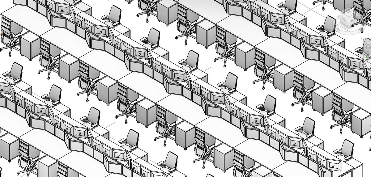 Experimentz in Revit batch instantiation... in spite of this claustrophobic quad-monitor trading labyrinth, I still enjoy  the occasional visual indulgence from random family patterning.