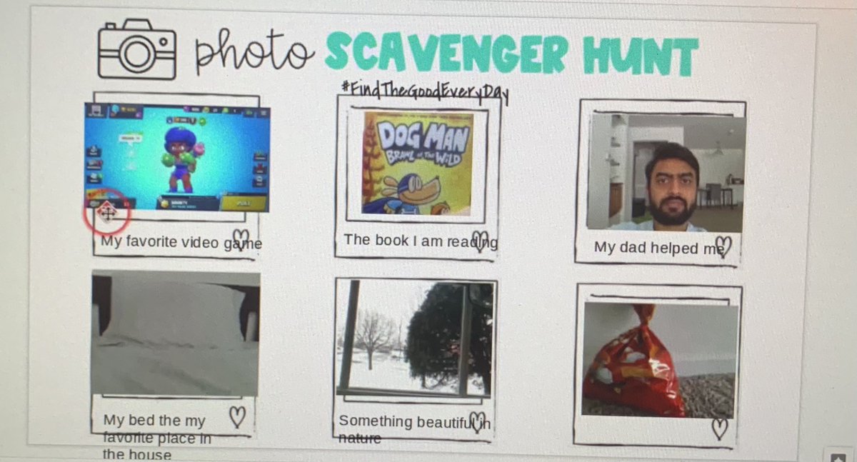 MsSpiwak's tweet photo. Today we did a photo scavenger hunt! Students had 20 minutes to take 6 pictures! It was so fun sharing important parts of our lives together! #findthegoodineveryday #weare54 https://t.co/Y7M8XCdiVO