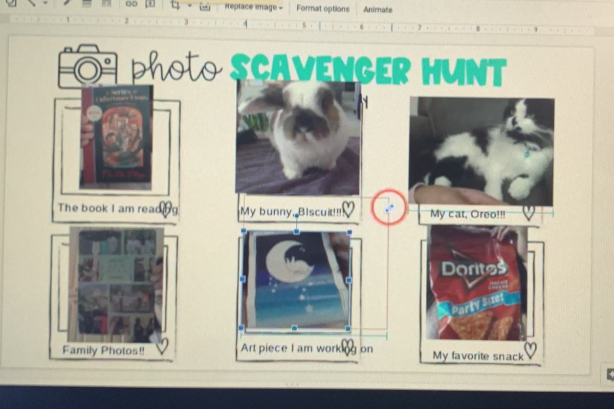 MsSpiwak's tweet photo. Today we did a photo scavenger hunt! Students had 20 minutes to take 6 pictures! It was so fun sharing important parts of our lives together! #findthegoodineveryday #weare54 https://t.co/Y7M8XCdiVO