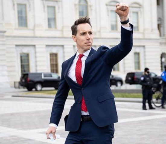 TheRickyDavila's tweet photo. The photo of Josh Hawley today as he put a fist up in support of MAGA terrorists who attacked our country. The face of Sedition. @HawleyMO https://t.co/mTGEEt1u5g