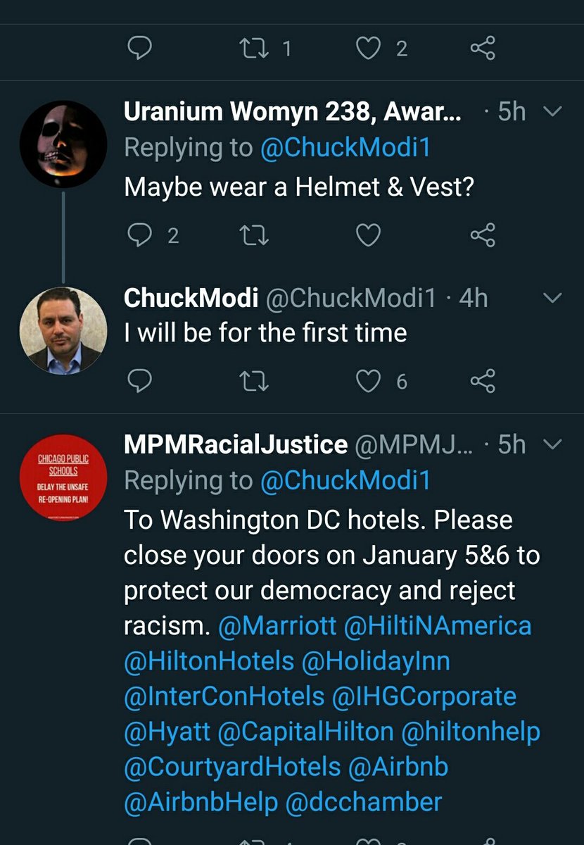 3. Chuvk has a pretty large following and records it all, stating that he is a journalist. The flyer is from prior to Election Day, but helmet and vest tweet just prior to the sixth.