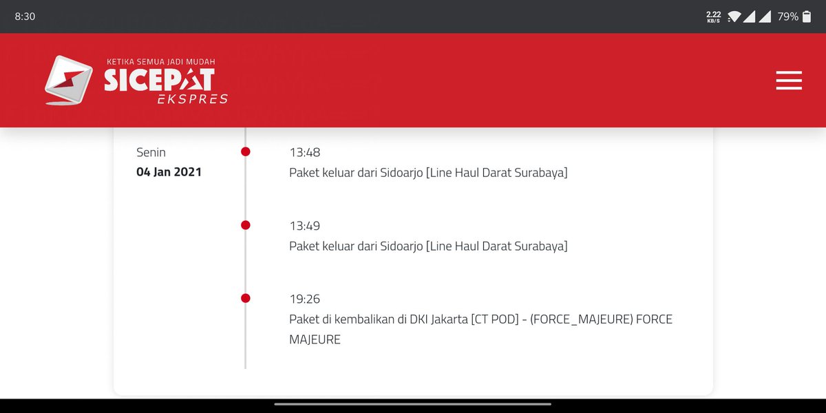 ErbakanF's tweet photo. @sicepat_ekspres Masih belum ada update min? Maksudnya force majeure ini gimana kok ga update lagi dari tgl 4 https://t.co/EpSvFLQbCk