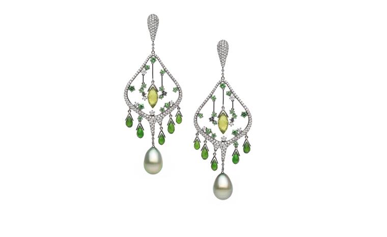 Not sure if these are emeralds; the central stones are peridot. But they're so delicate and pretty. From Autore.