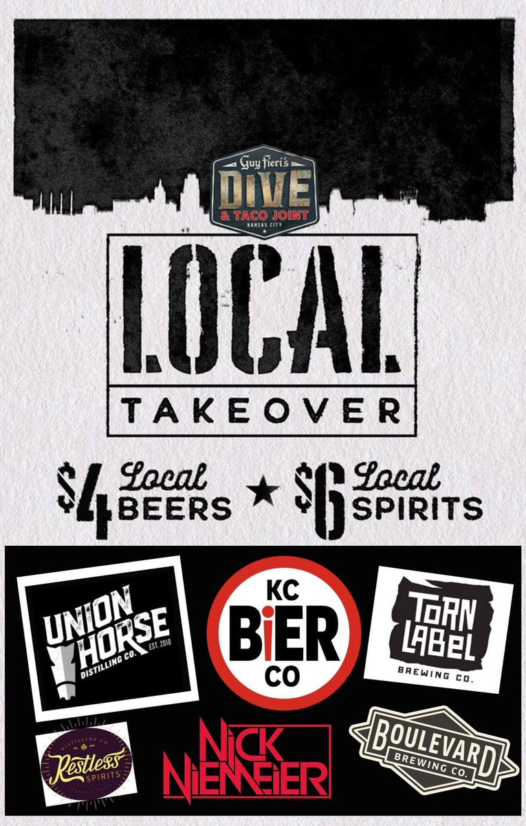 DJNickNiemeier's tweet photo. #KansasCity! I’m making my debut at Guy Fieri's Dive & Taco Joint 🌮 in the @KCPLDistrict tomorrow night for #LocalTakeover from 6pm-9pm! @CiaraFretueg behind the bar 4pm-close! Come out and enjoy music, tacos, & local spirits/beer! 🎶
$4 Local Beers 🍻
$6 Local Spirits 🍹 https://t.co/uln12JBc4s