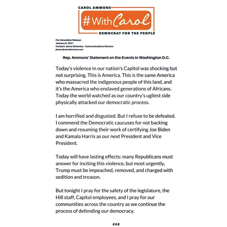 My statement regarding the seditious attack on our nation’s Capitol: