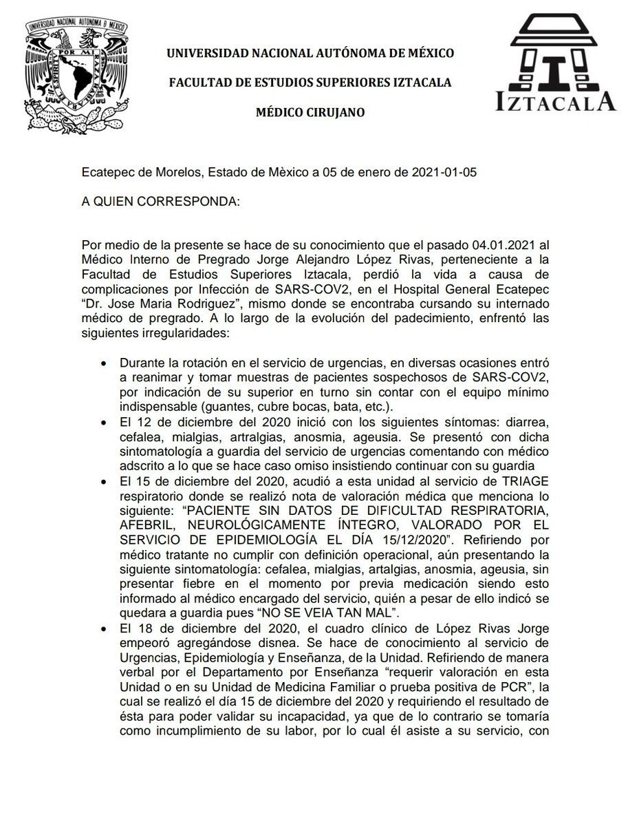 Dr_Fuecoco's tweet photo. Desgraciadamente hace unos días falleció un compañero MIP debido al poco cuidado por parte de las autoridades hacia el y los demás compañeros 

Podrían ayudarme compartiendo esta triste noticia y las peticiones por parte de médicos internos de la facultad. Gracias https://t.co/A3yx82ocXz