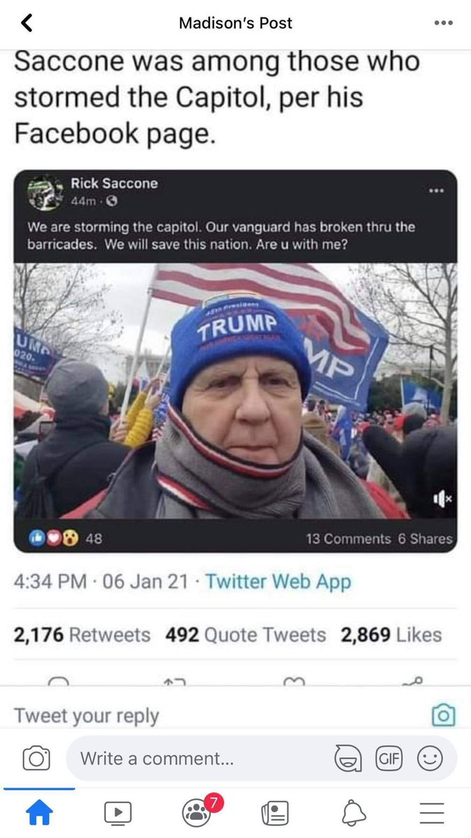 ZNClark's tweet photo. This piece of garbage, Rick Saccone, former @PAGOP House member and member of @MySaintVincent faculty, stormed the US Capitol today.  Also was hanging out with other trash piece @SenMastriano.  These snowflakes are the worst that PA has to offer. https://t.co/bNj8RpLdTp
