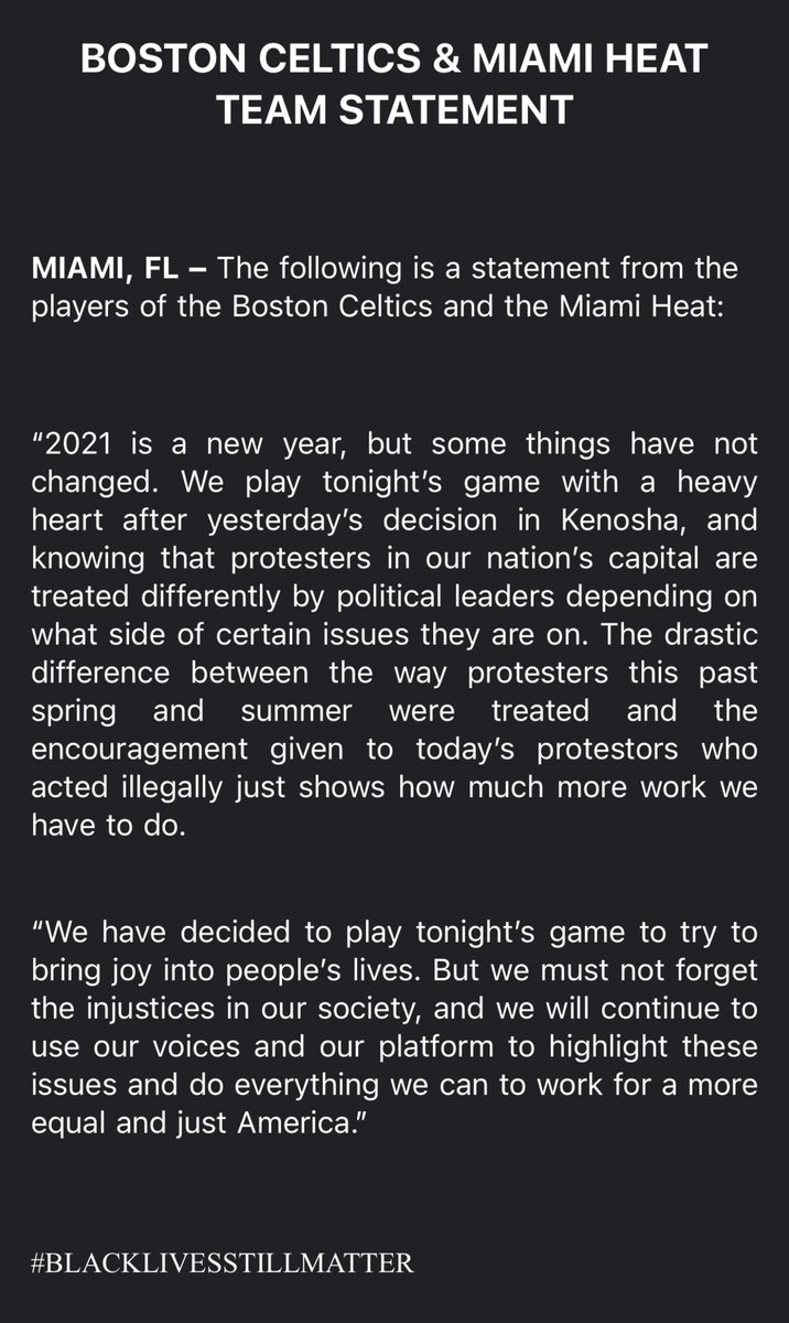 TimBontemps's tweet image. The Celtics and Heat just issued this joint statement: