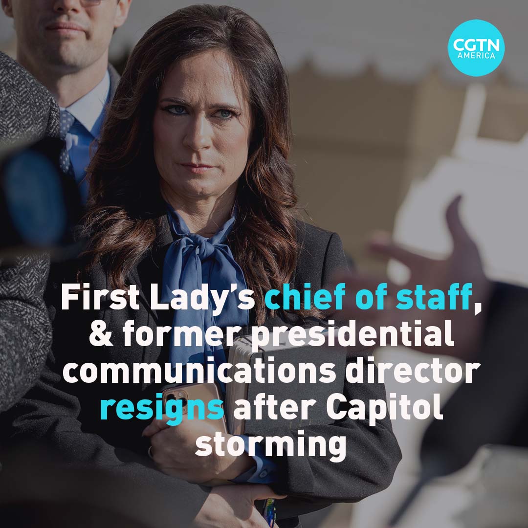 cgtnamerica's tweet photo. First Lady Melania Trump's Chief of Staff and former presidential communications director #StephanieGrisham @StephGrisham45 has resigned following the pro-Trump violence at the #USCapitol today. #AmericaFirstProtest #USCapitolbreach https://t.co/o4gwdeUgrb